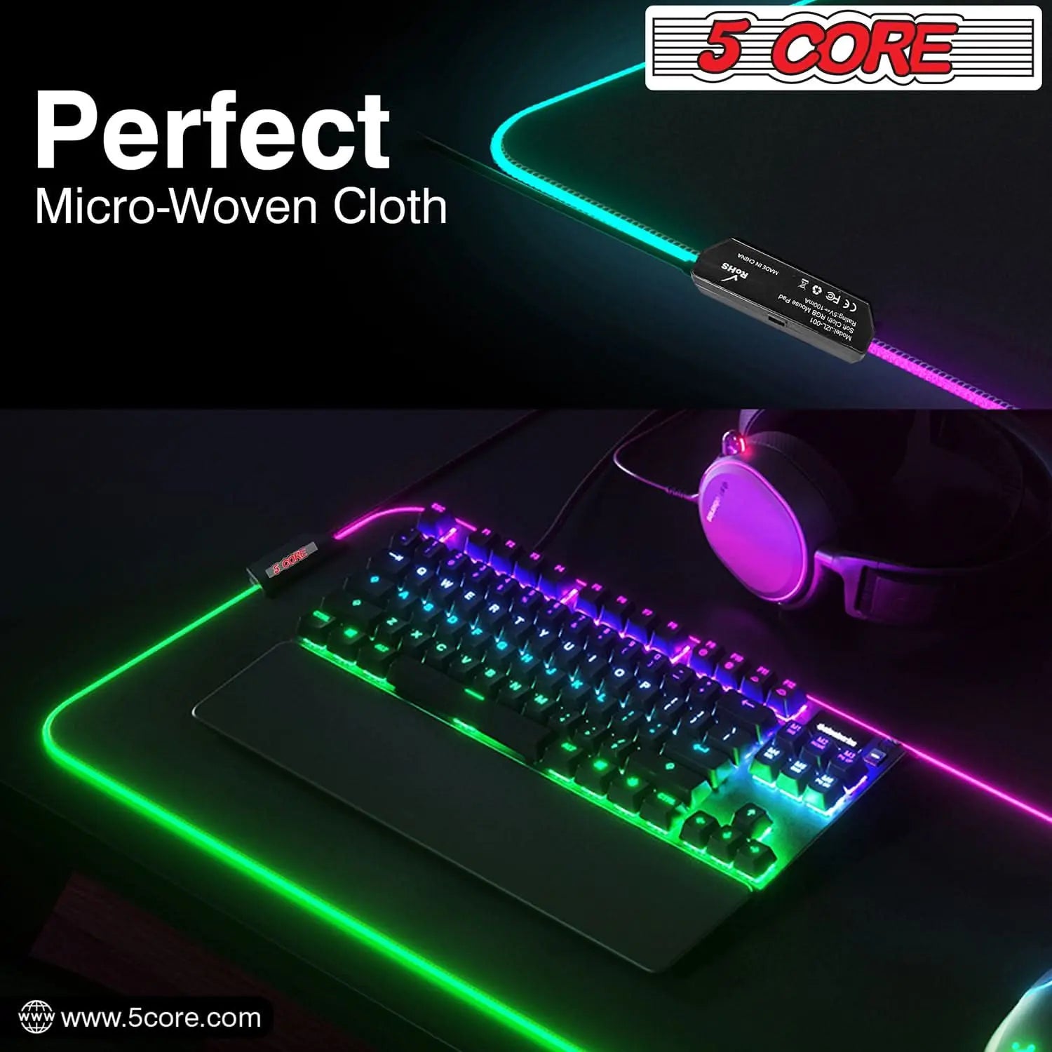 5Core RGB Gaming Mouse Pad – 12 Light Modes, Large Desk Mat with Non-Slip Rubber Base & Dual-Zone LED Lighting - KenTech Innovation Store