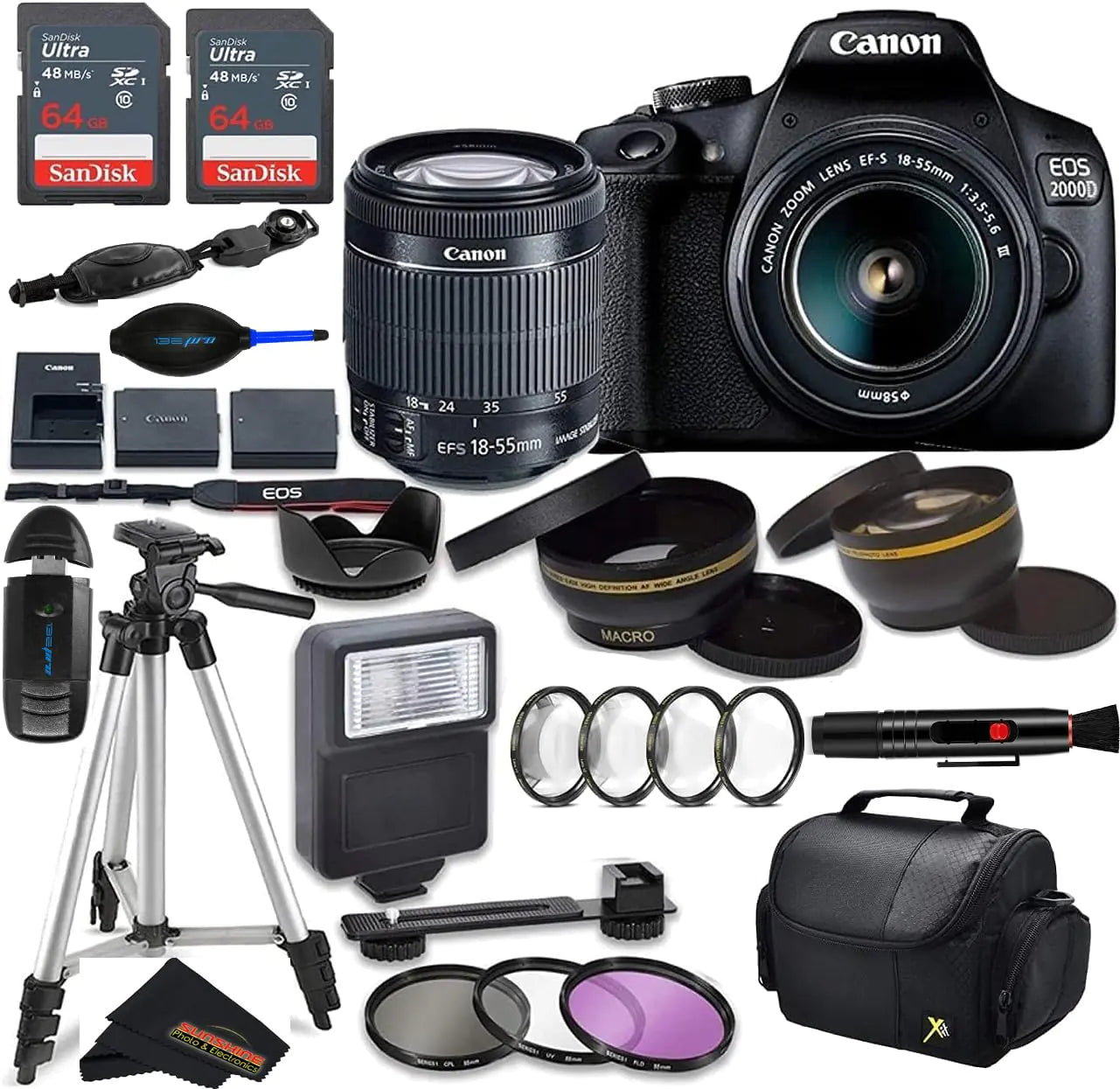 Canon EOS 2000D (Rebel T7) DSLR Camera Bundle – With EF-S 18-55mm f/3.5-5.6 III Lens & Pro Accessories Kit - KenTech Innovation Store
