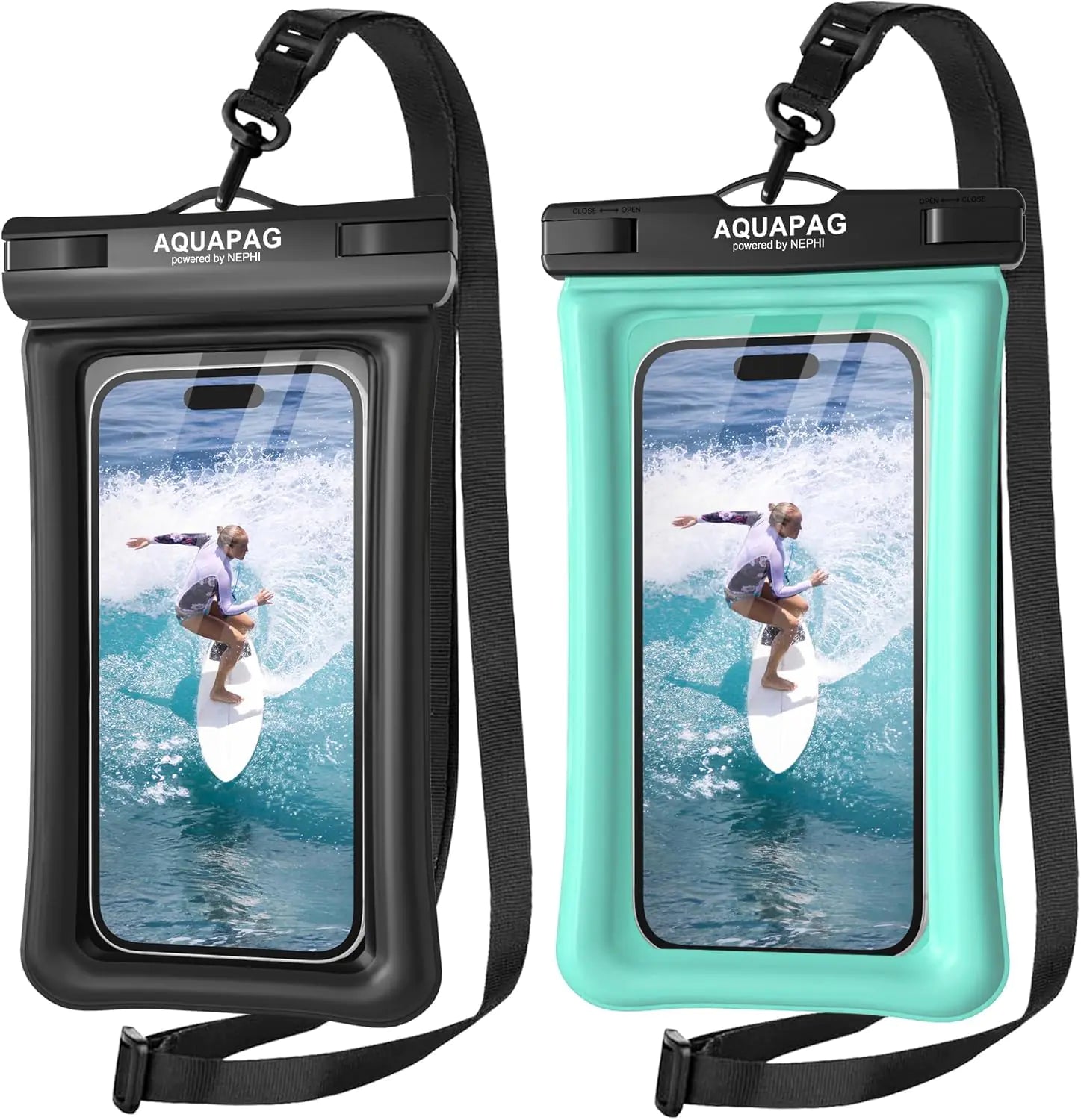 NEPHI IP68 Waterproof Phone Pouch 2 Pack-Up to 7.0", Adjustable Neck Lanyard Floating Waterproof Phone Case for iPhone Dry Bags for Vacation Beach Pool Travel Essentials (Black Green 2 Pack) - KenTech Innovation Store