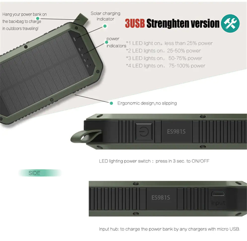 Sun Chaser Mini Solar Powered Wireless Phone Charger 10,000 mAh With LED Flood Light - KenTech Innovation Store