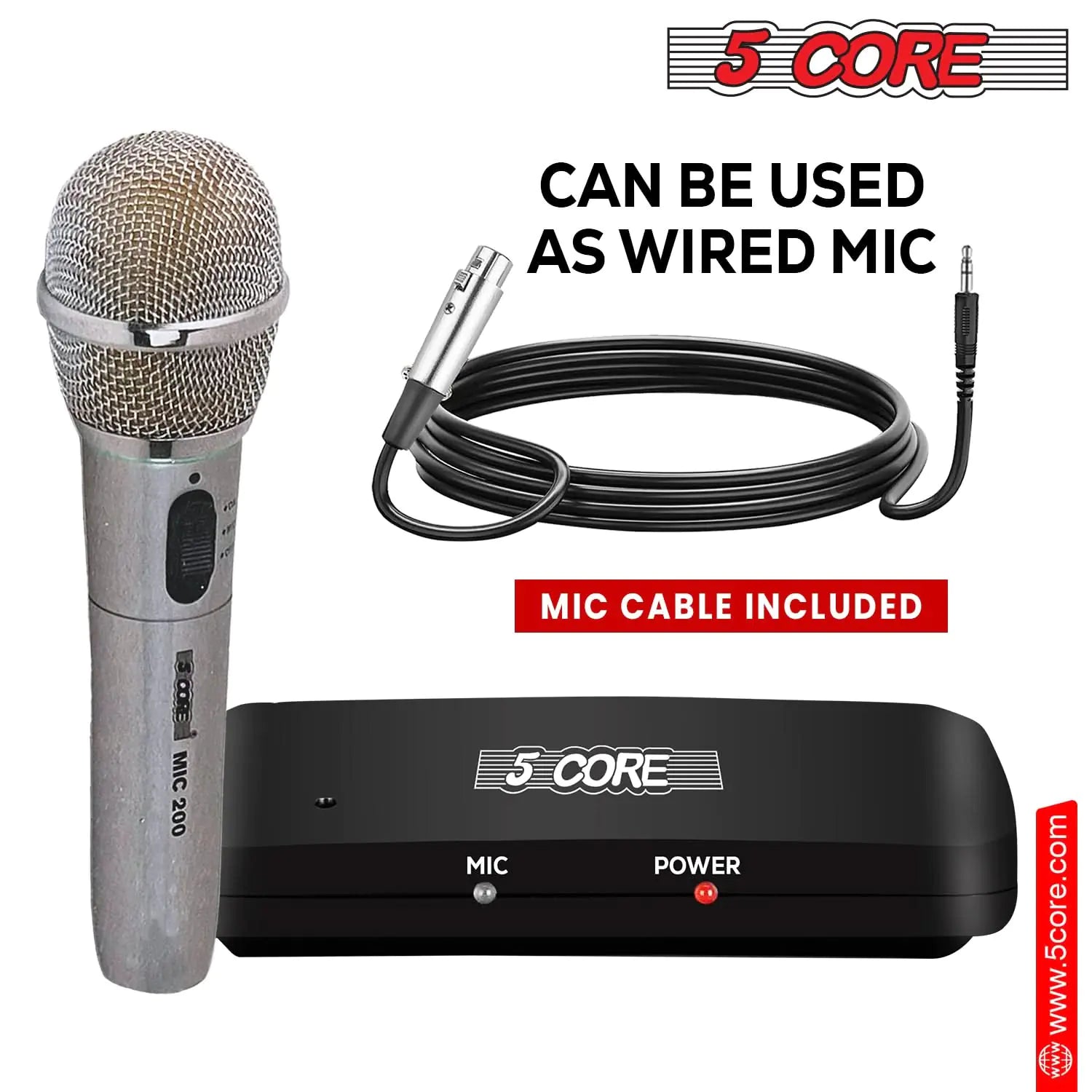 5Core Wireless Microphone Dual Function Wireless - Wired Microphone Microfono Inalambrico - KenTech Innovation Store