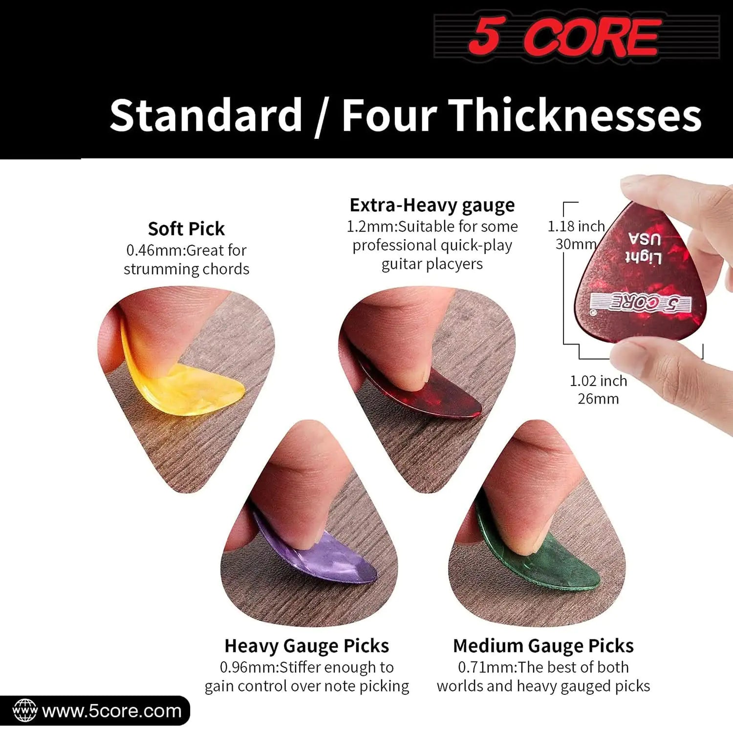 5Core Celluloid Guitar Picks – 0.46mm Light Gauge for Acoustic, Electric & Bass Guitars - KenTech Innovation Store