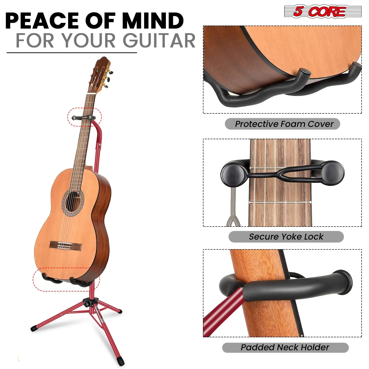 5Core Universal Guitar Stand – Folding Floor Stand for Acoustic, Electric, and Bass Guitars - KenTech Innovation Store