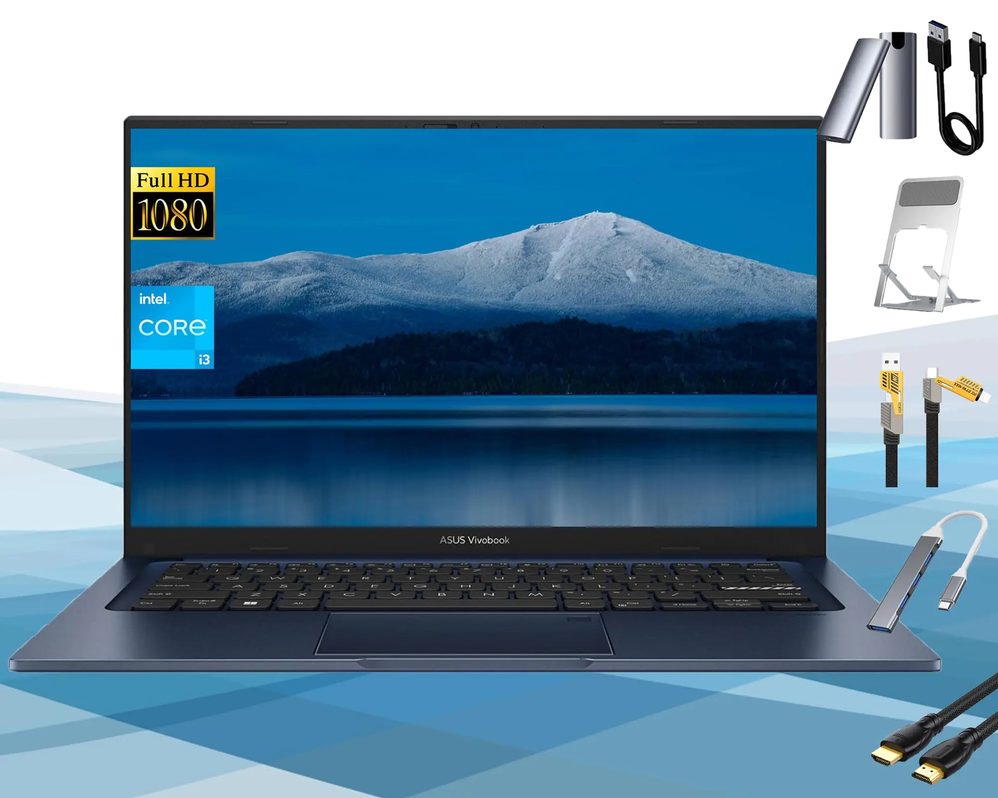 ASUS 14" FHD Laptop – Intel Core i3-1215U, 16GB RAM, 1TB SSD + 128GB External SSD, Windows 11 Pro – USB-C, Fast Charge, Wi-Fi, Webcam – RK Accessory Bundle - KenTech Innovation Store