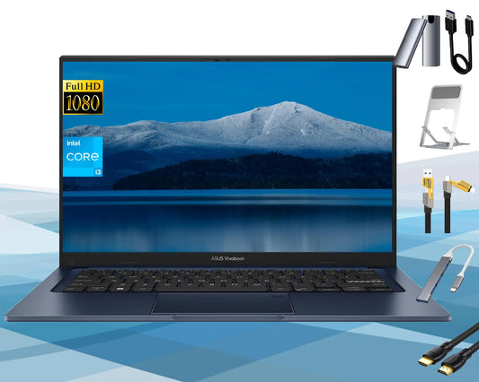 ASUS 14" FHD Laptop – Intel Core i3-1215U, 16GB RAM, 1TB SSD + 128GB External SSD, Windows 11 Pro – USB-C, Fast Charge, Wi-Fi, Webcam – RK Accessory Bundle - KenTech Innovation Store