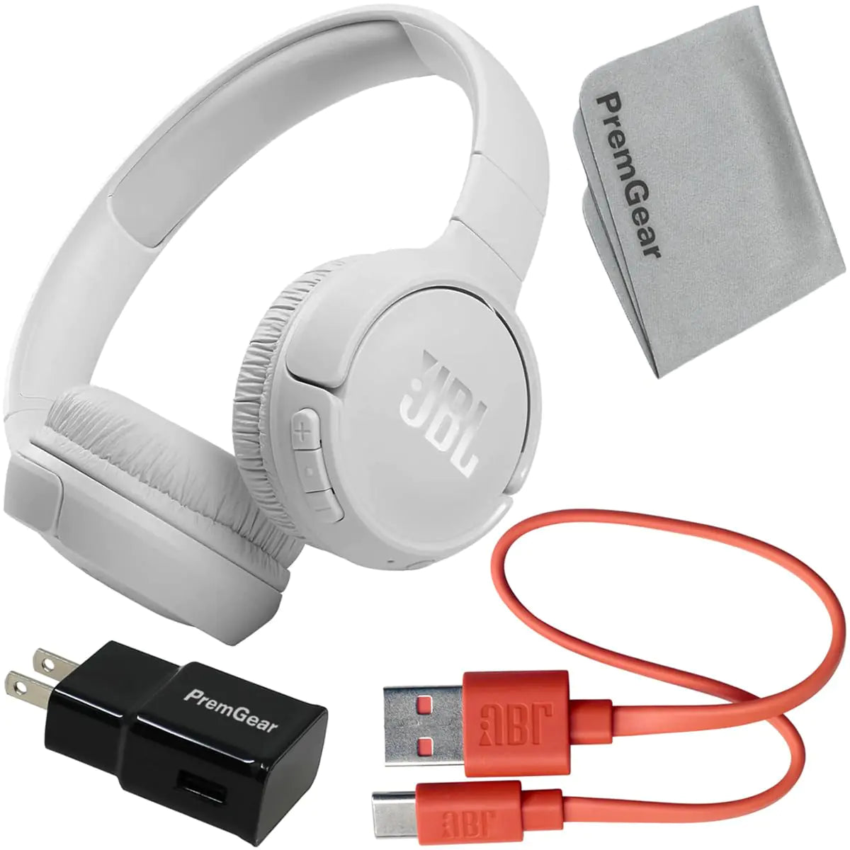 JBL Bags JBL Tune 510BT Wireless On-Ear Headphones (White) with Purebass Sound Charging Cable Wall Adapter and Cleaning Cloth - KenTech Innovation Store