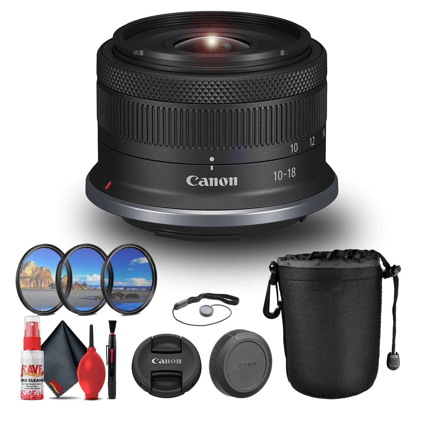 Canon RF-S 10-18mm f/4.5-6.3 IS STM Ultra-Wide Zoom Lens Bundle for Canon RF-Mount – Includes Pouch, Filter Kit, Cap Keeper, and Cleaning Kit - KenTech Innovation Store