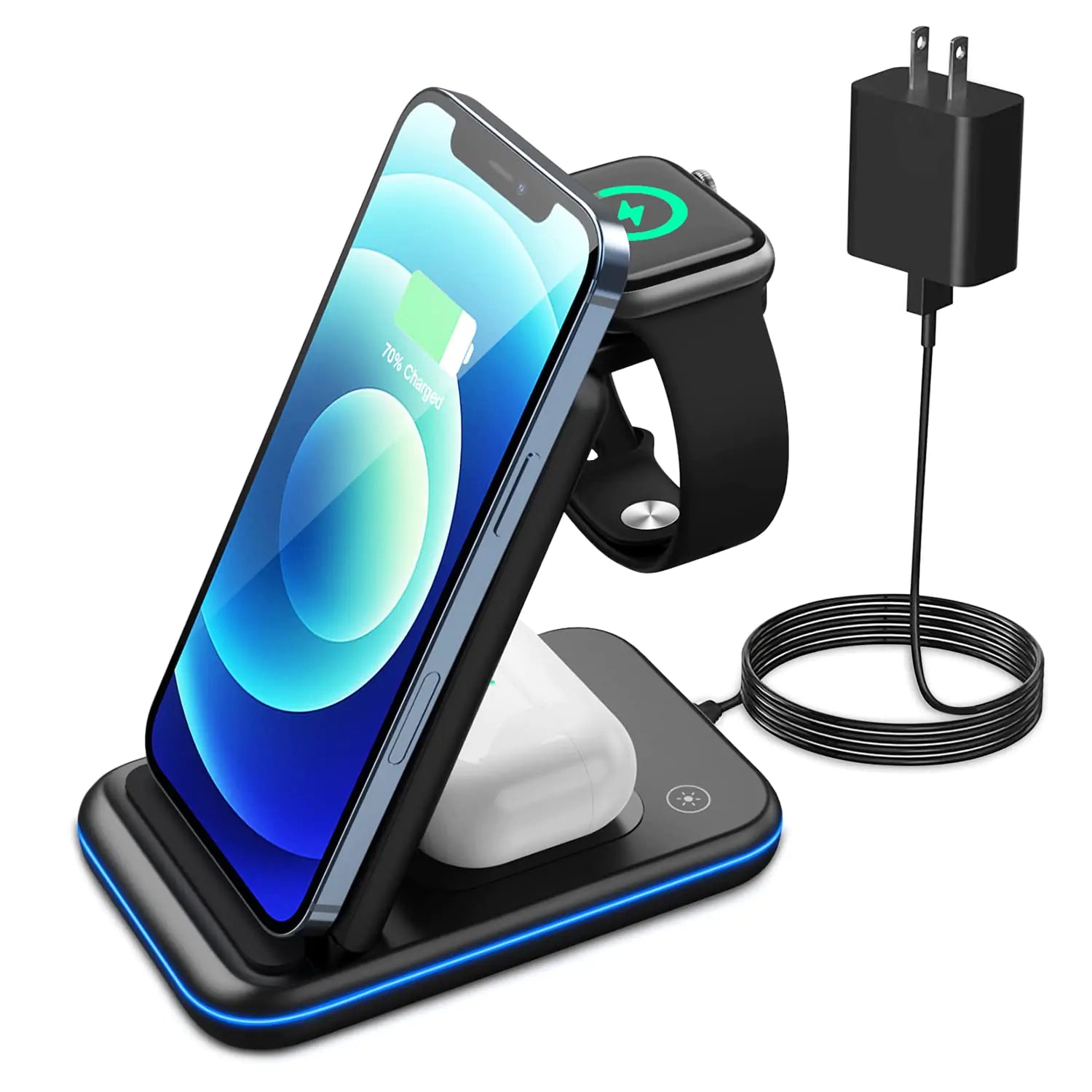 LETLEX 3-in-1 Foldable Wireless Charging Station – Fast Qi Charger Dock for iPhone, Apple Watch, AirPods & More – Compact Travel-Friendly Charging Stand - KenTech Innovation Store