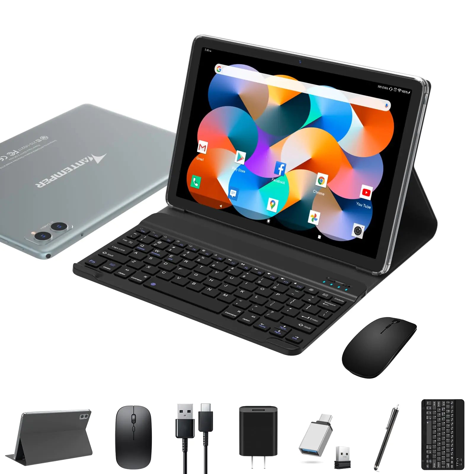 Tablet with Keyboard 128GB Android Tablet 10 Inch 8GB RAM+ 1TB Expansion 2-In-1 Tablet Octa-Core Processor 13+8MP Dual Camera 5G WIFI Tablet Bluetooth GPS W/ Foldable Case Mouse StylusGray - KenTech Innovation Store