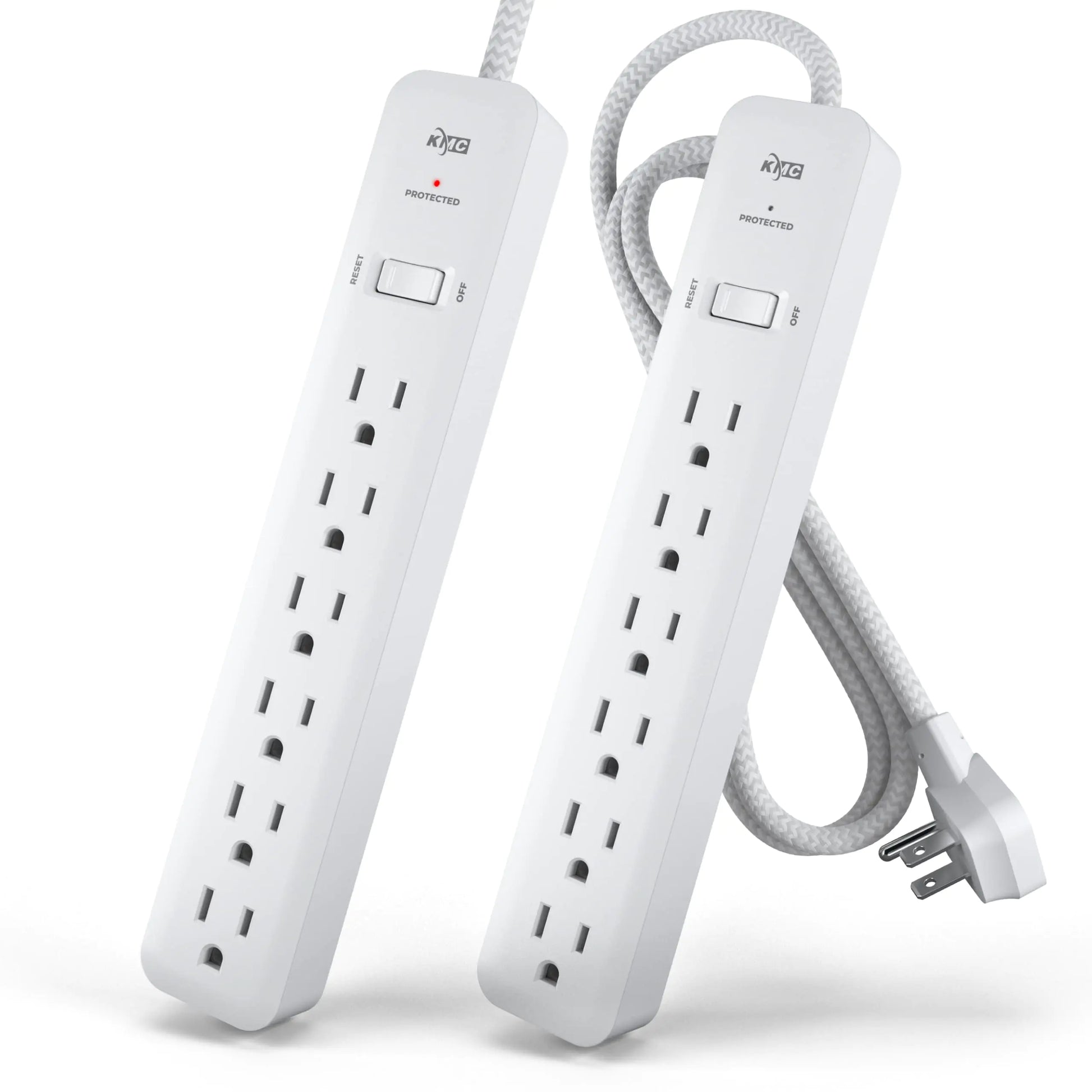 KMC 6-Outlet Surge Protector Power Strip 2-Pack – 4FT Braided Extension Cord, 1080J Surge Protection, Flat Plug, UL/ETL Certified - KenTech Innovation Store