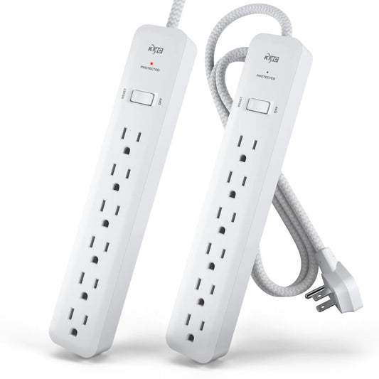 KMC 6-Outlet Surge Protector Power Strip 2-Pack – 4FT Braided Extension Cord, 1080J Surge Protection, Flat Plug, UL/ETL Certified - KenTech Innovation Store