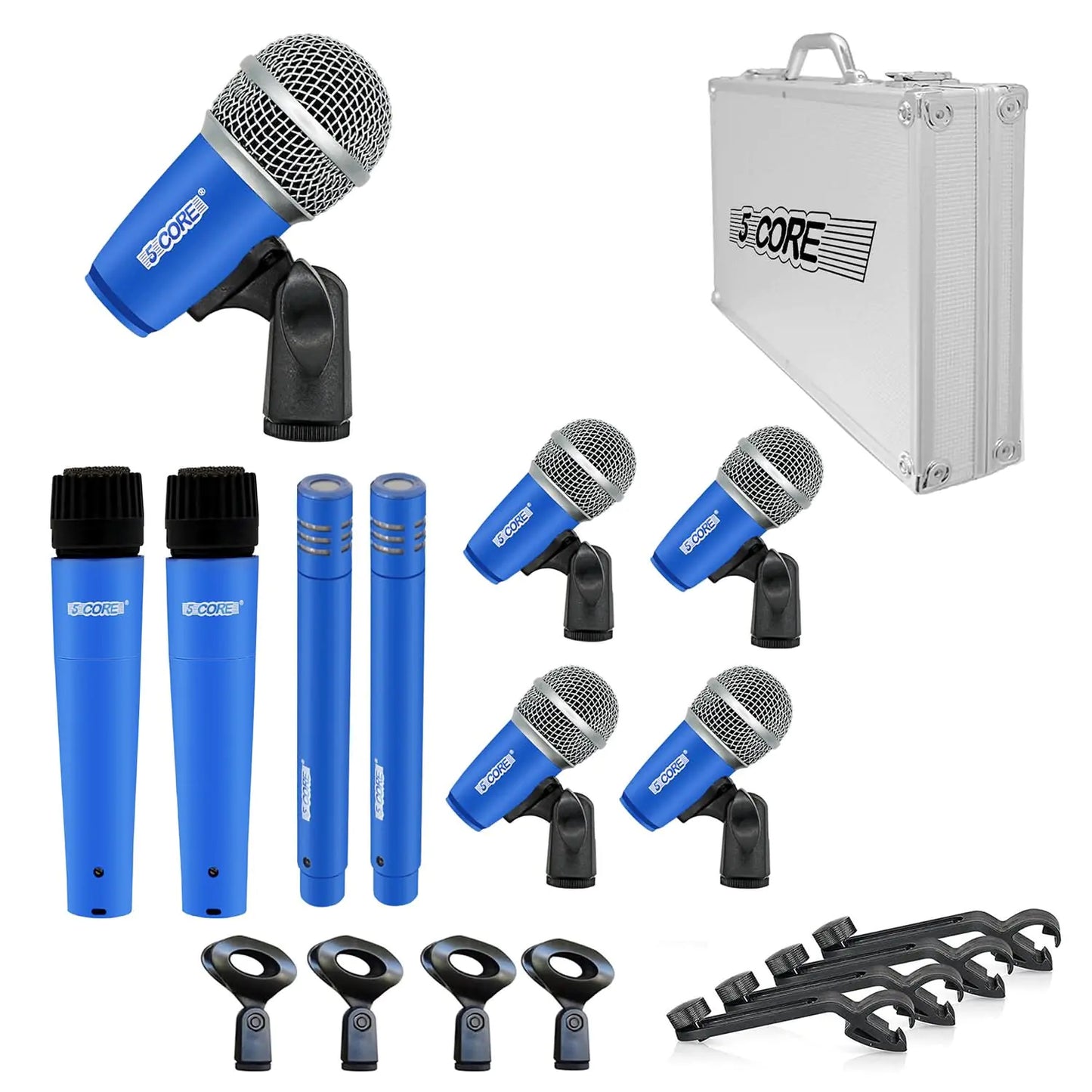 5 Core 9-Piece Drum Mic Kit – Kick, Snare, Tom, Bass, Dynamic Instrument Microphones – Blue - KenTech Innovation Store