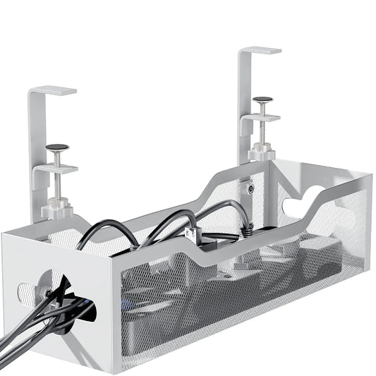 Quszmd Under Desk Cable Organizer Tray – 13.38" No-Drill Clip-On Wire Management Solution for Standing Desks & Tables, White - KenTech Innovation Store