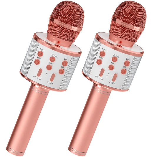 GIFTMIC 2-Pack Bluetooth Karaoke Microphones for Kids & Adults – Wireless Portable Microphones with Voice Changer, Speaker & Recorder (Rose Gold) - KenTech Innovation Store