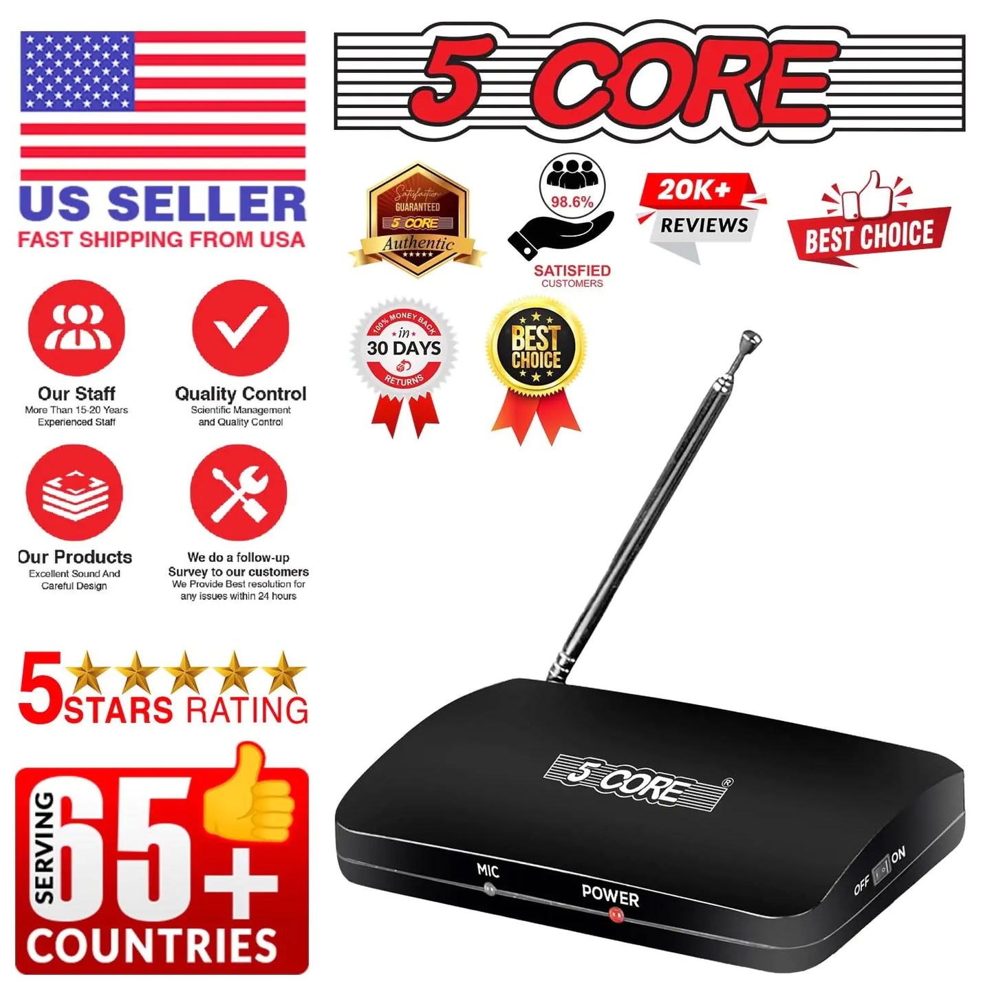 5Core Wireless Microphone Dual Function Wireless - Wired Microphone Microfono Inalambrico - KenTech Innovation Store