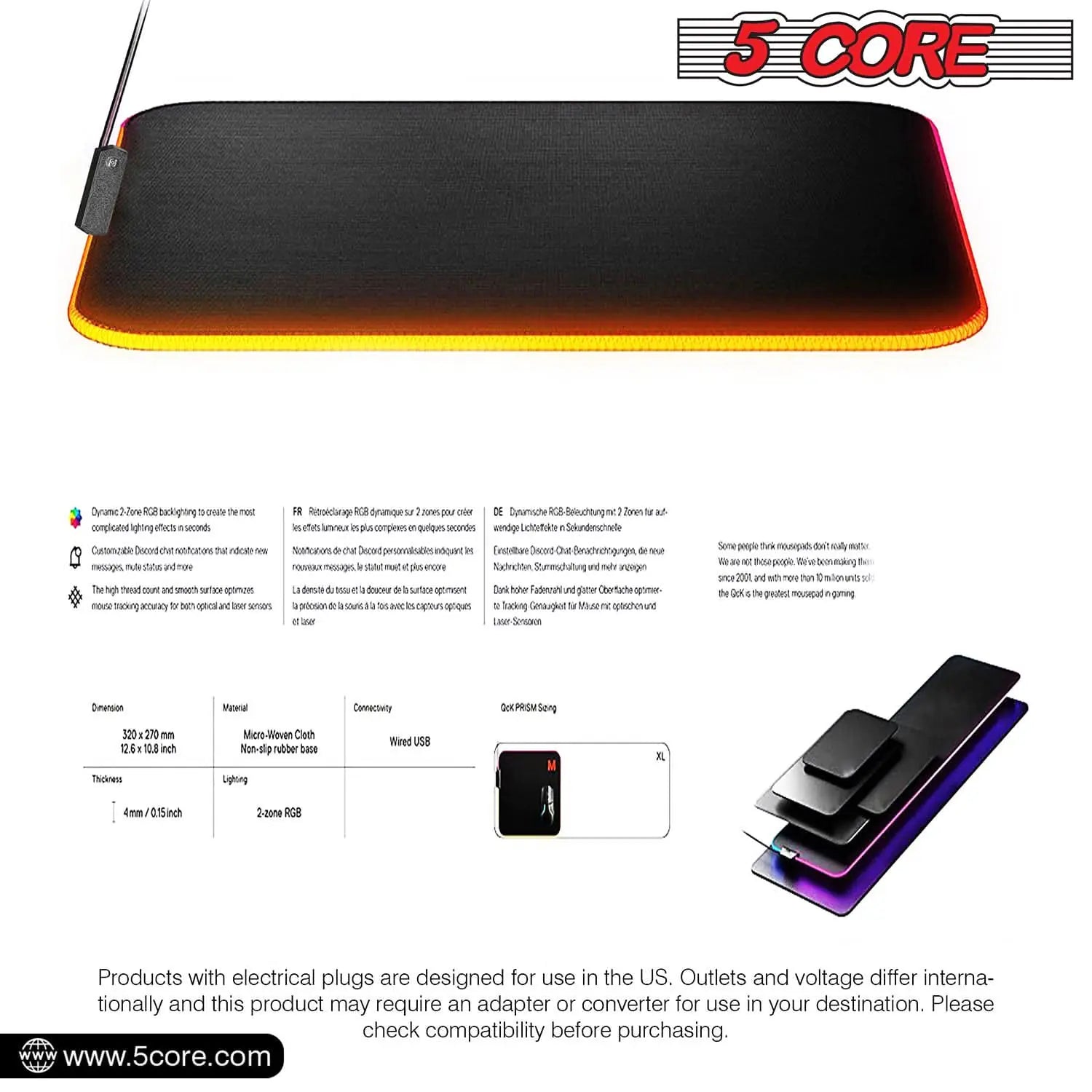 5Core RGB Gaming Mouse Pad – 12 Light Modes, Large Desk Mat with Non-Slip Rubber Base & Dual-Zone LED Lighting - KenTech Innovation Store