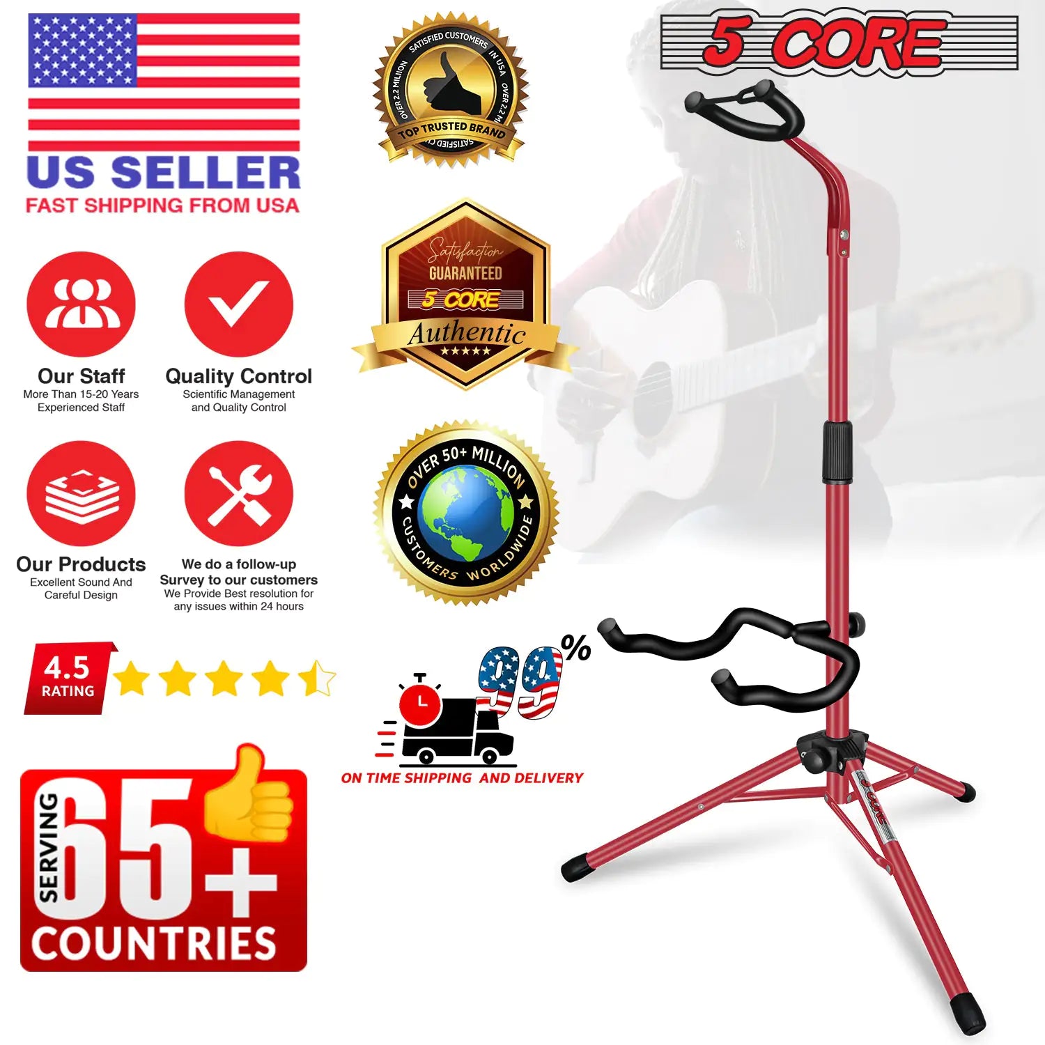 5Core Universal Guitar Stand – Folding Floor Stand for Acoustic, Electric, and Bass Guitars - KenTech Innovation Store