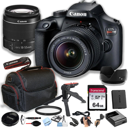 Canon EOS Rebel T100 / EOS 4000D DSLR Camera Bundle – EF-S 18-55mm Lens, 64GB Memory Card, Case, Tripod, Filters & Accessories Kit - KenTech Innovation Store