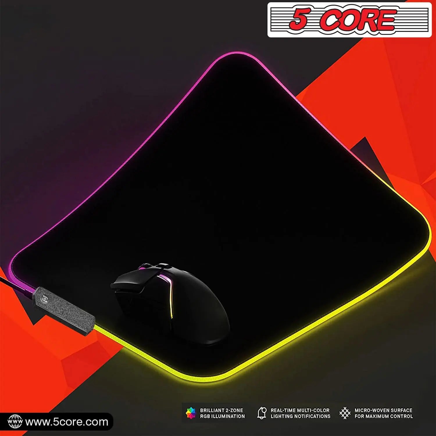 5Core RGB Gaming Mouse Pad – 12 Light Modes, Large Desk Mat with Non-Slip Rubber Base & Dual-Zone LED Lighting - KenTech Innovation Store