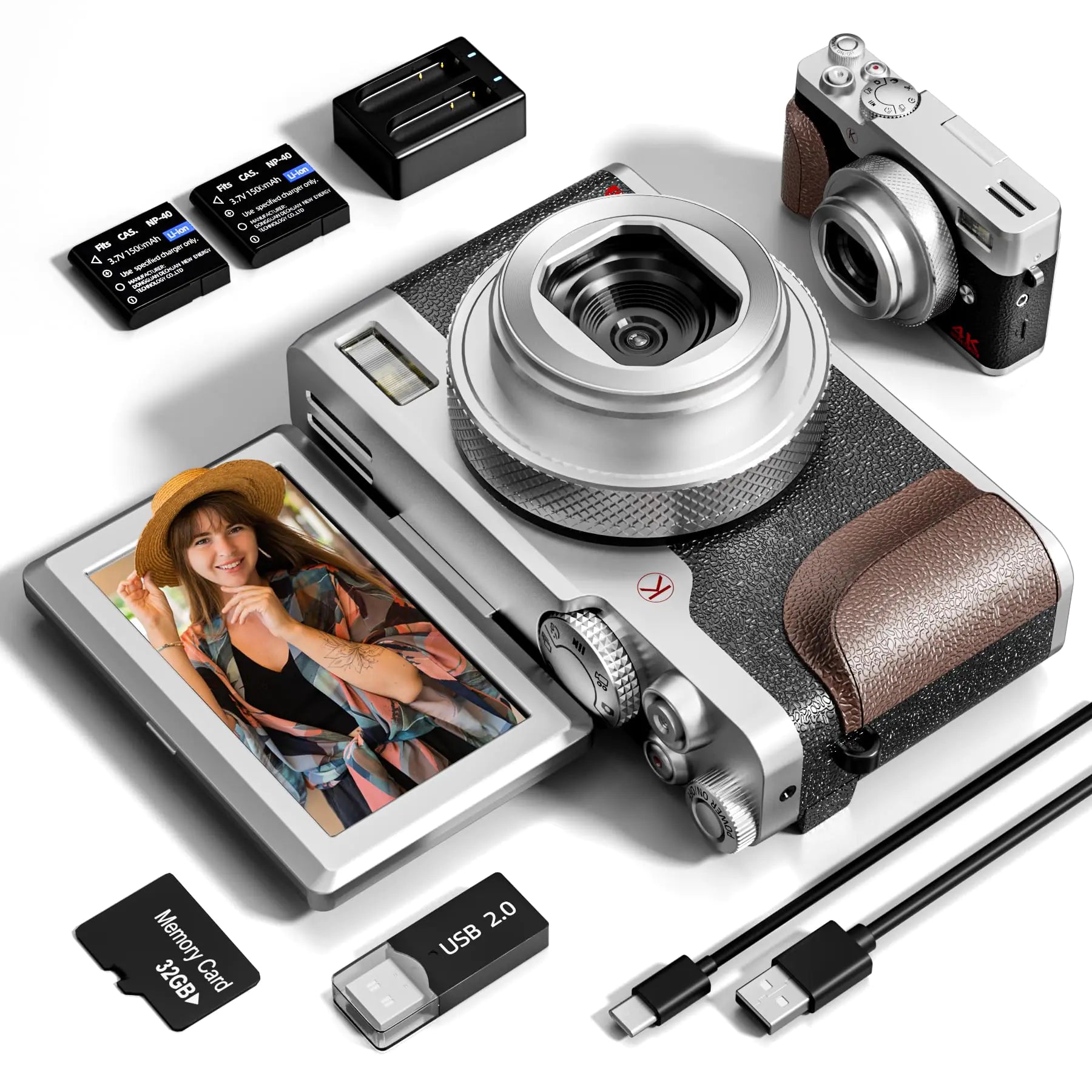 64MP Digital Camera with 5K Video – Compact Vlogging Camera with 18X Zoom, Flip Screen, Flash, 2 Batteries & 32GB Card - KenTech Innovation Store