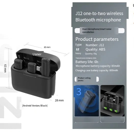 Wireless Lavalier Microphone J11/J13 with Charging Case – Bluetooth 5.3 Clip-on Mic for iPhone, Android, and Mobile Streaming - KenTech Innovation Store