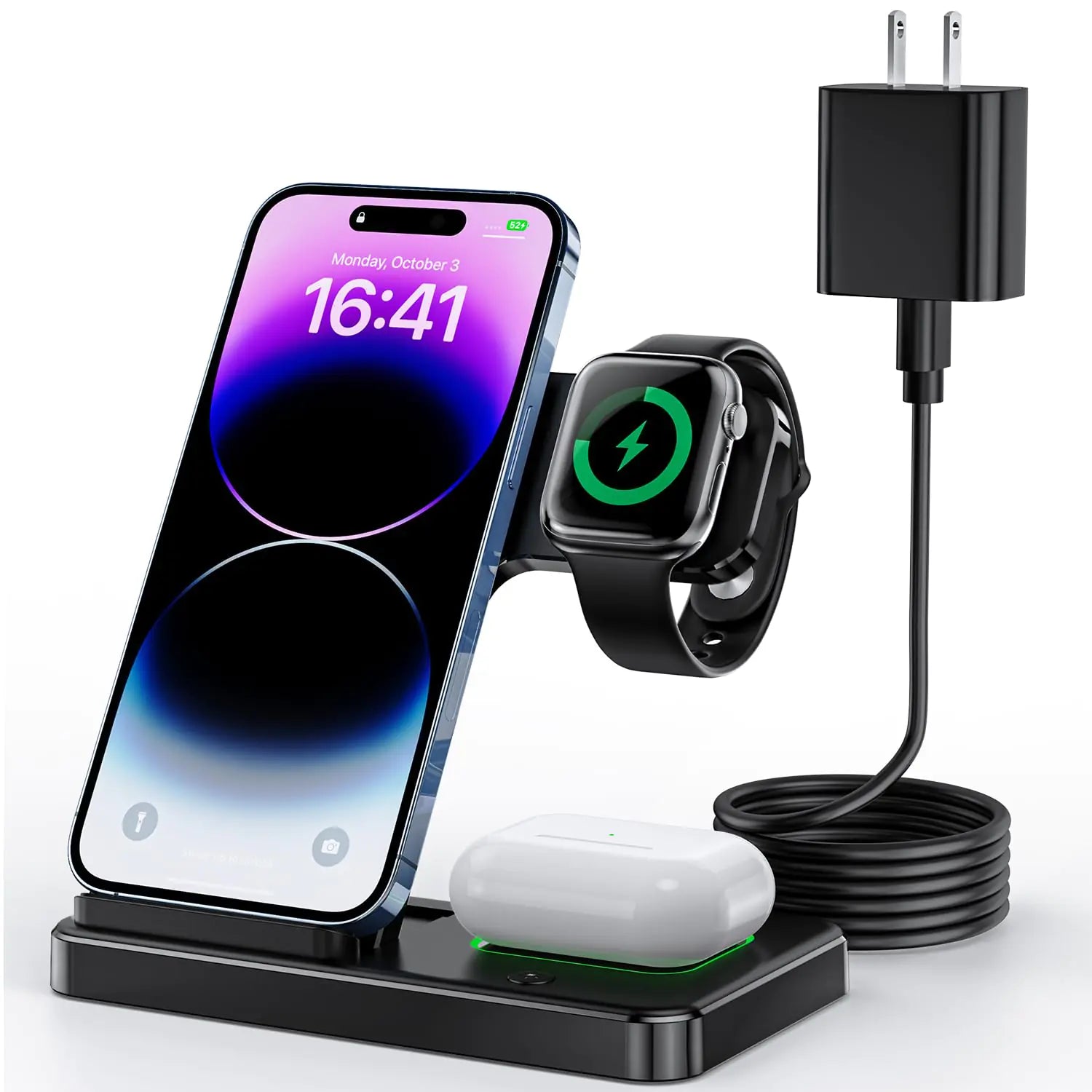 Indigotech 3-in-1 Foldable Wireless Charging Station for iPhone, Apple Watch, and AirPods – Fast Charge with 18W USB-C Adapter - KenTech Innovation Store