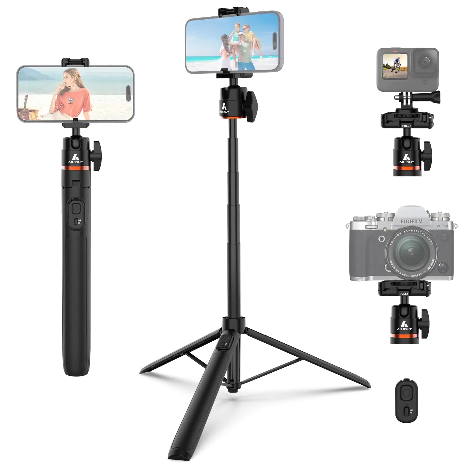 Ailight 60" Phone Tripod & Selfie Stick with Wireless Remote – Extendable Travel Tripod Stand for iPhone, Android & Camera, 360° Rotation, Compact & Lightweight - KenTech Innovation Store