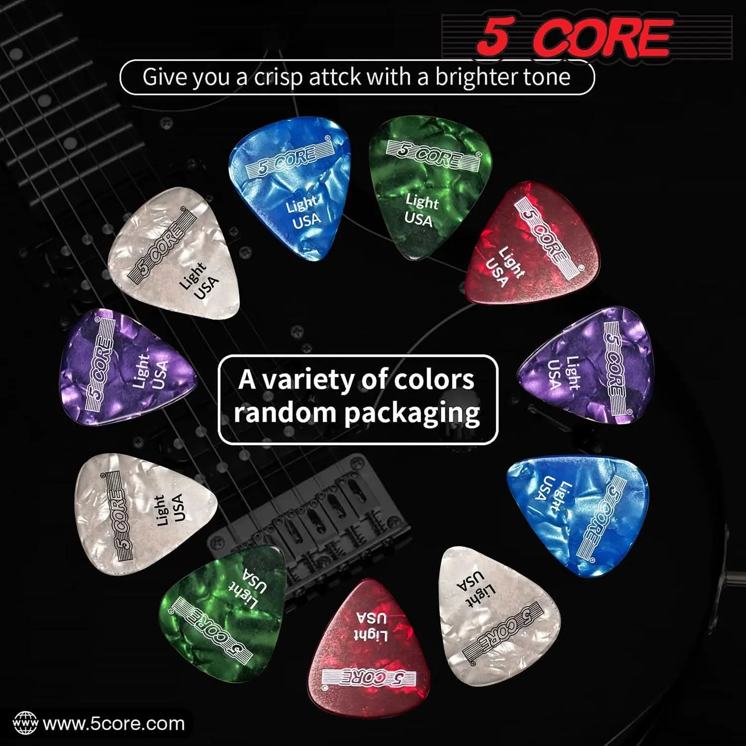 5Core Celluloid Guitar Picks – 0.46mm Light Gauge for Acoustic, Electric & Bass Guitars - KenTech Innovation Store