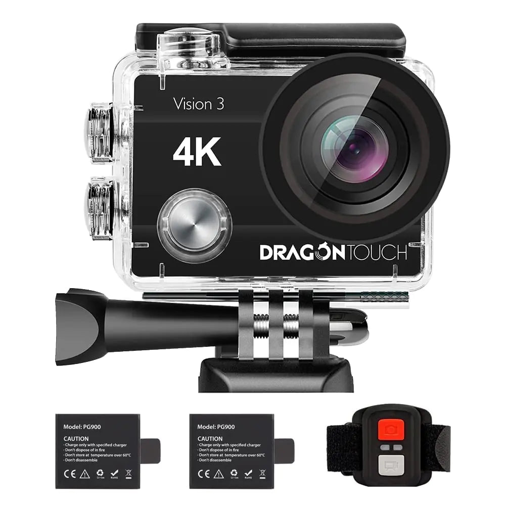 Dragon Touch Vision 3 4K Action Camera – 20MP WiFi Waterproof Sports Cam with Remote, 170° Wide Angle Lens, and Full Mounting Kit - KenTech Innovation Store
