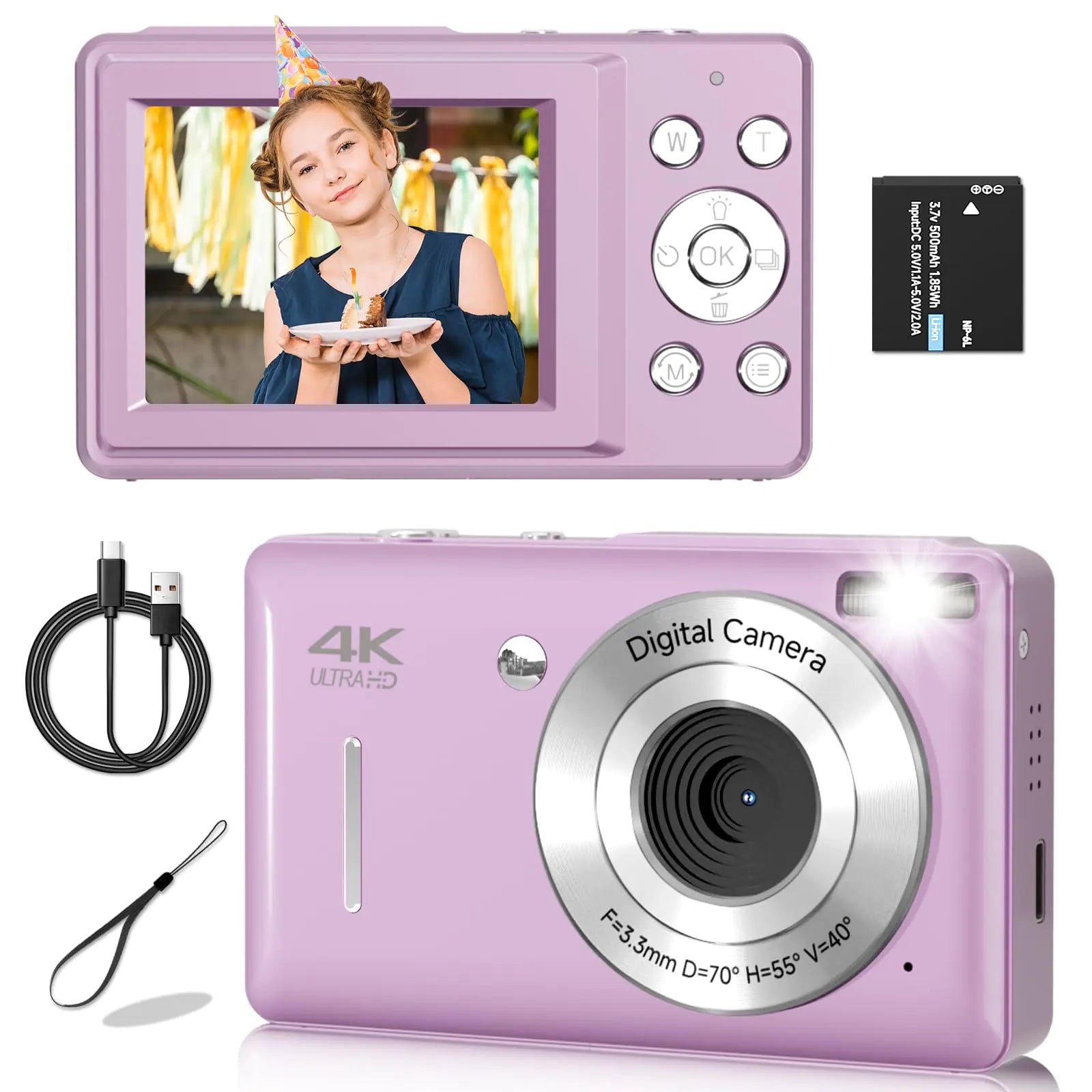FHD 1080P Digital Camera for Kids & Teens – 44MP, 16X Zoom, Anti-Shake, Face Detect, Smile Capture, Compact Point & Shoot Camera (Purple) - KenTech Innovation Store