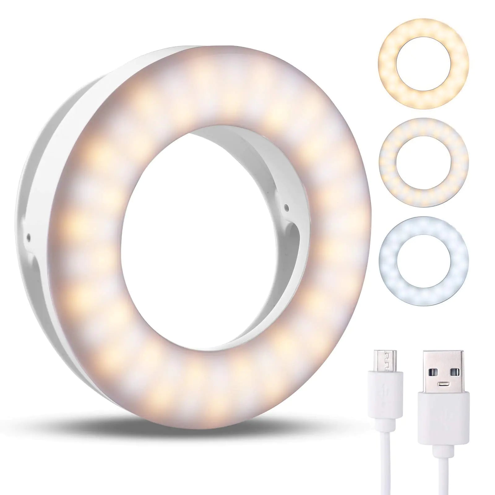 Benbilry Clip On Selfie Ring Light Compatible with iPhone 15/14/13/12 Series Rechargeable Mini Circle Light with 3 Light Modes / 4-Level Brightness for iPhone/Android Cell Phone iPad Laptop - KenTech Innovation Store
