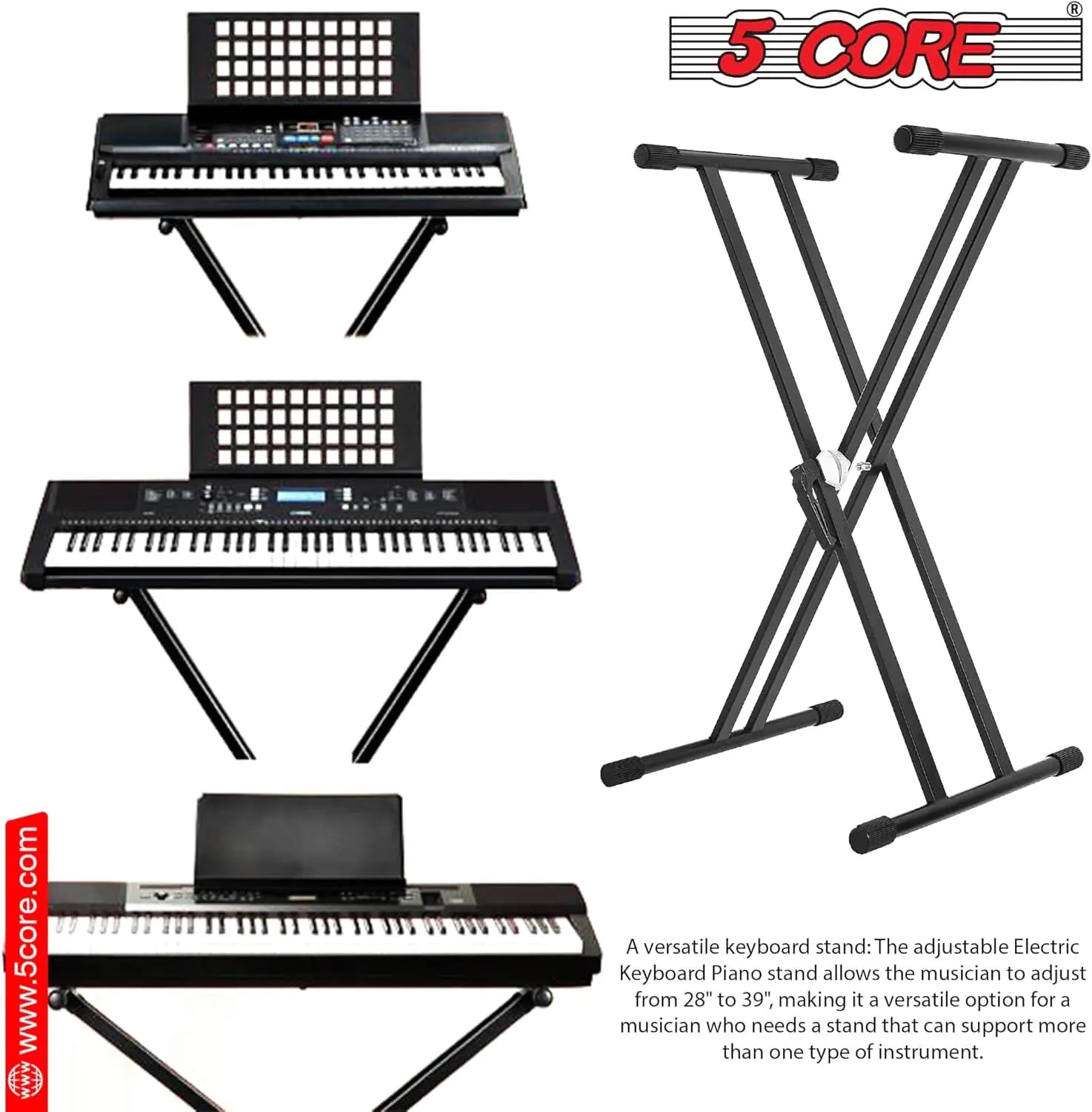 5Core Double X Keyboard Stand with Adjustable Piano Bench – Heavy-Duty Folding Piano Riser Seat Combo - KenTech Innovation Store