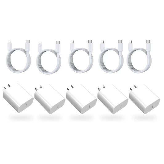 5-Pack Phone Fast Charger 20W PD USB C Wall Fast Charger Adapter with USB C Cable Compatible with for Phone 14/14 Pro/14 Pro Max/14 Plus/13/12/11 and More