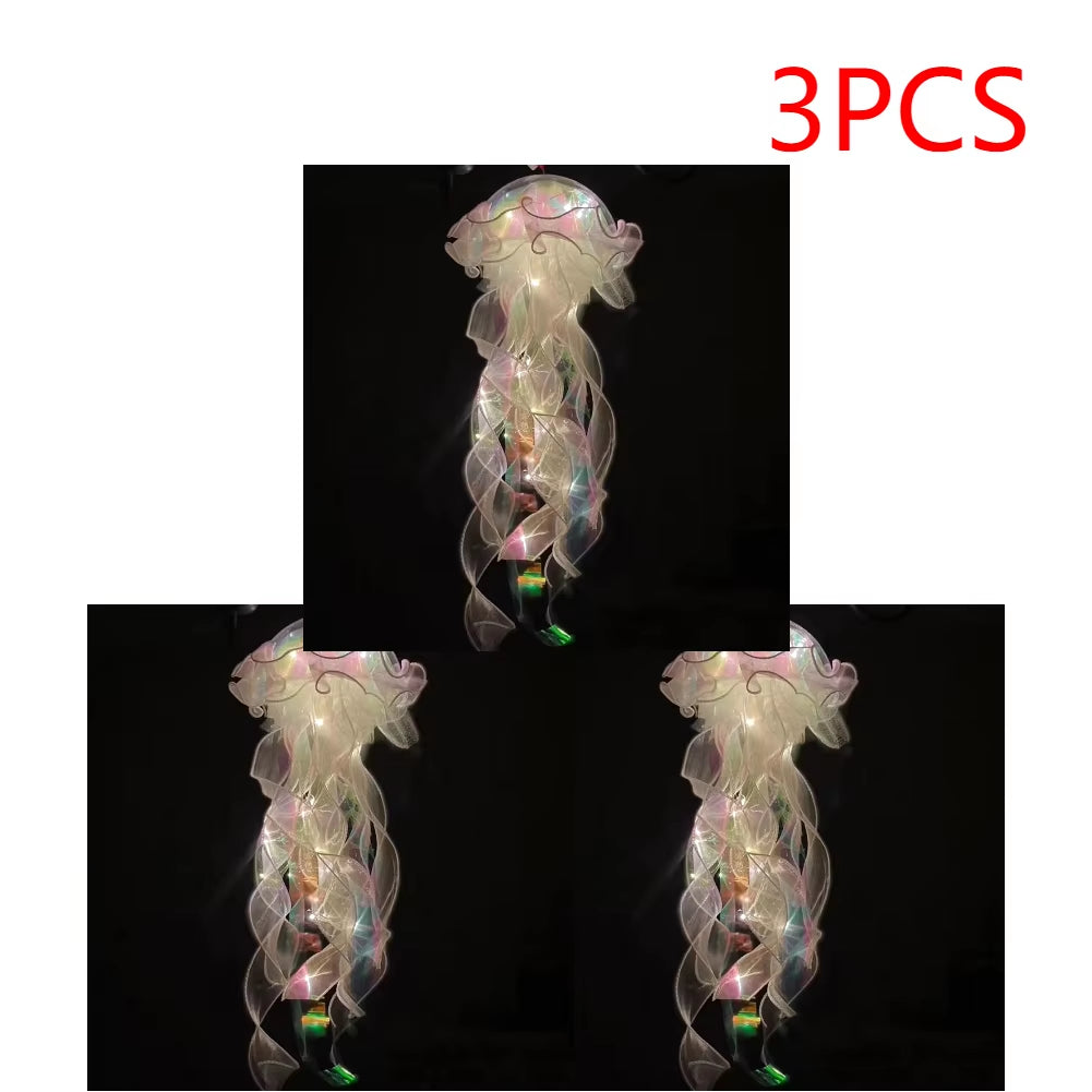 5PCS Jellyfish Night Light Lamps – LED Atmosphere Decoration with Ribbon & Beads