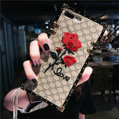 3D Rose Embroidered iPhone Cases Compatible with Apple for IPhone XR to IPhone 14