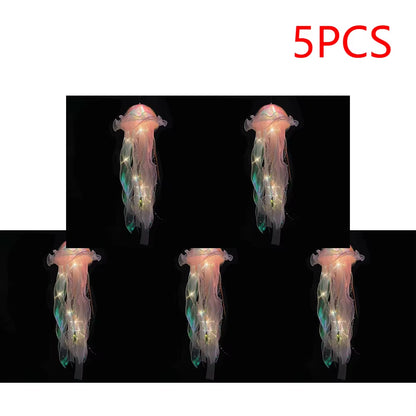 5PCS Jellyfish Night Light Lamps – LED Atmosphere Decoration with Ribbon & Beads