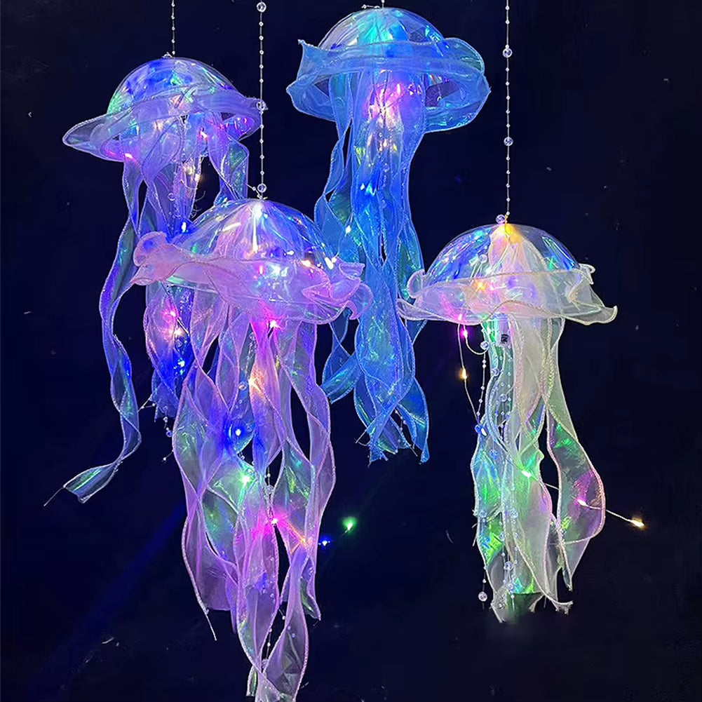5PCS Jellyfish Night Light Lamps – LED Atmosphere Decoration with Ribbon & Beads