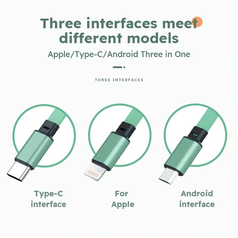 2 PCS 3 in 1 USB Cable Fast Charging Data Cord for Iphone Samsung Huawei Xiaomi Retractable Multi Port Multiple Charging Wire