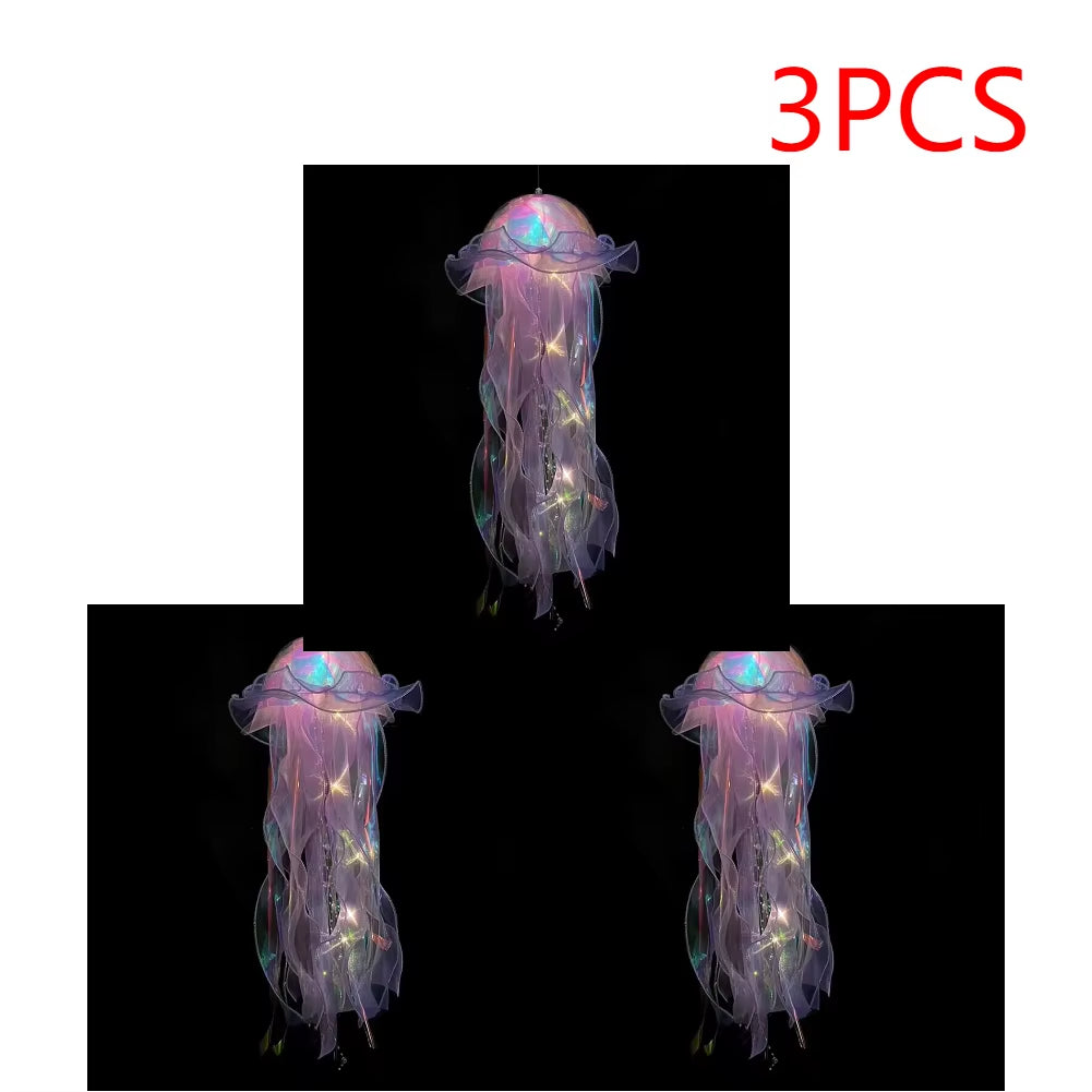 5PCS Jellyfish Night Light Lamps – LED Atmosphere Decoration with Ribbon & Beads