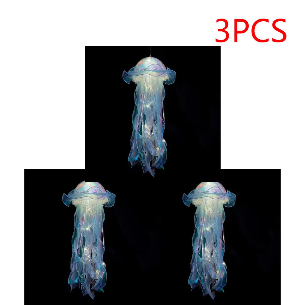 5PCS Jellyfish Night Light Lamps – LED Atmosphere Decoration with Ribbon & Beads