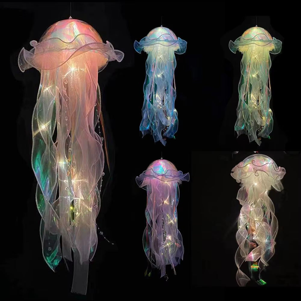 5PCS Jellyfish Night Light Lamps – LED Atmosphere Decoration with Ribbon & Beads
