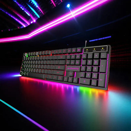 RGB LED Wired Gaming Keyboard – 104-Key Mechanical Feel Keyboard with Backlight