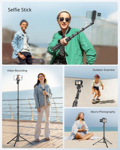 62" Phone Tripod & Selfie Stick – Extendable Cell Phone Tripod Stand with Wireless Remote | Compatible with iPhone, Android, Camera