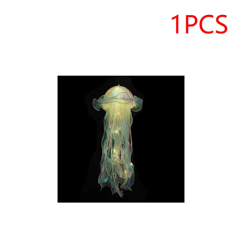 5PCS Jellyfish Night Light Lamps – LED Atmosphere Decoration with Ribbon & Beads