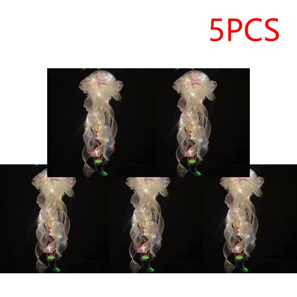 5PCS Jellyfish Night Light Lamps – LED Atmosphere Decoration with Ribbon & Beads