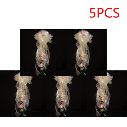 5PCS Jellyfish Night Light Lamps – LED Atmosphere Decoration with Ribbon & Beads