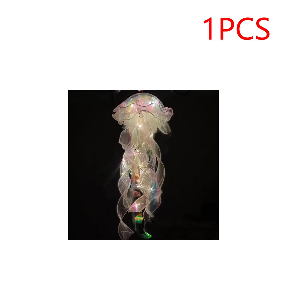 5PCS Jellyfish Night Light Lamps – LED Atmosphere Decoration with Ribbon & Beads