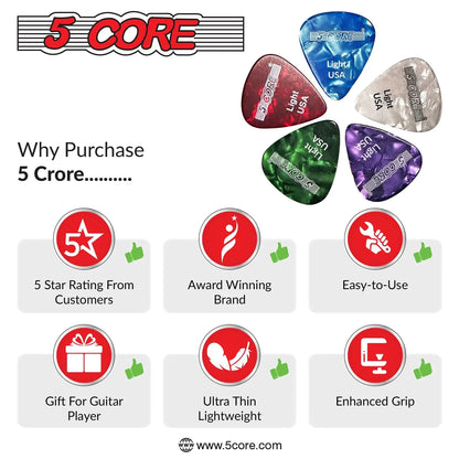 5Core Celluloid Guitar Picks – 0.46mm Light Gauge for Acoustic, Electric & Bass Guitars - KenTech Innovation Store