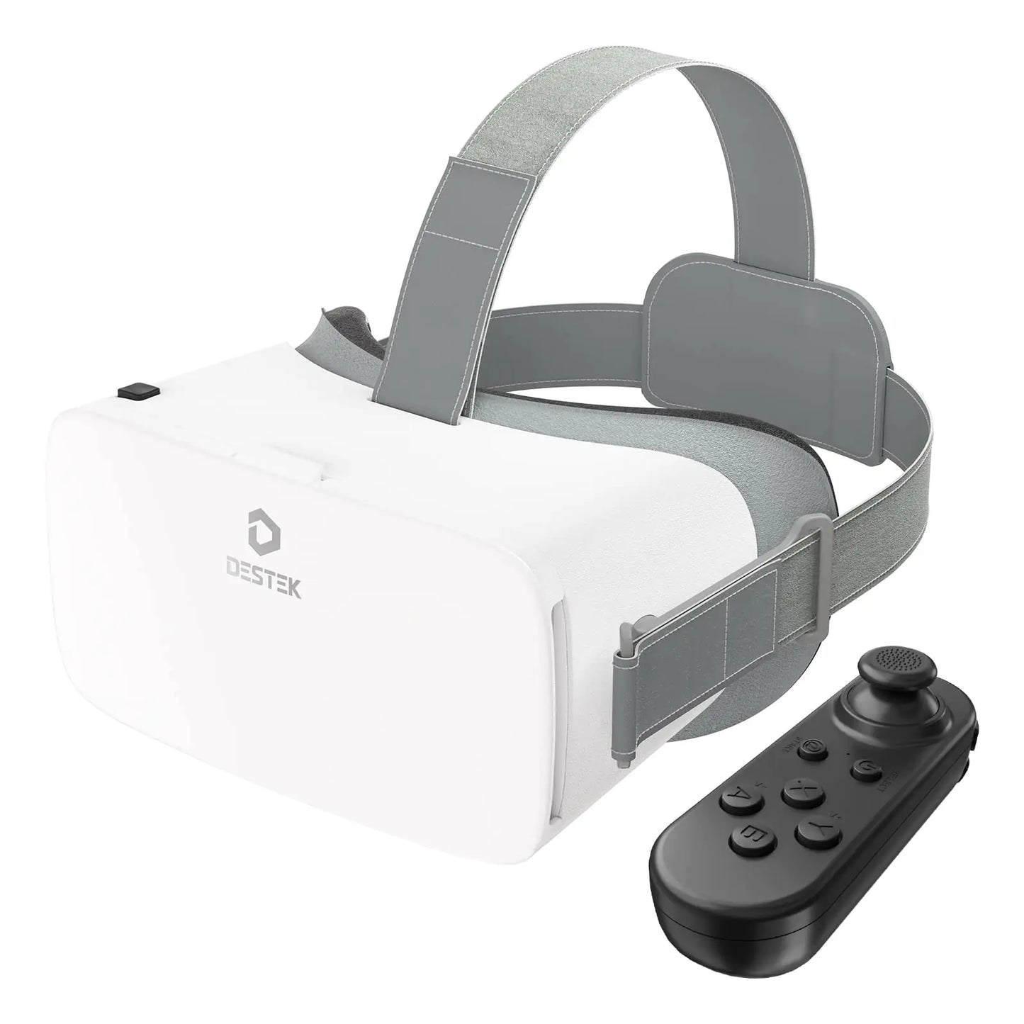 DESTEK V5 VR Headset with Bluetooth Controller – 110° FOV Virtual Reality Goggles with HD Anti-Blue Light Lenses for iPhone & Android Smartphones – White - KenTech Innovation Store
