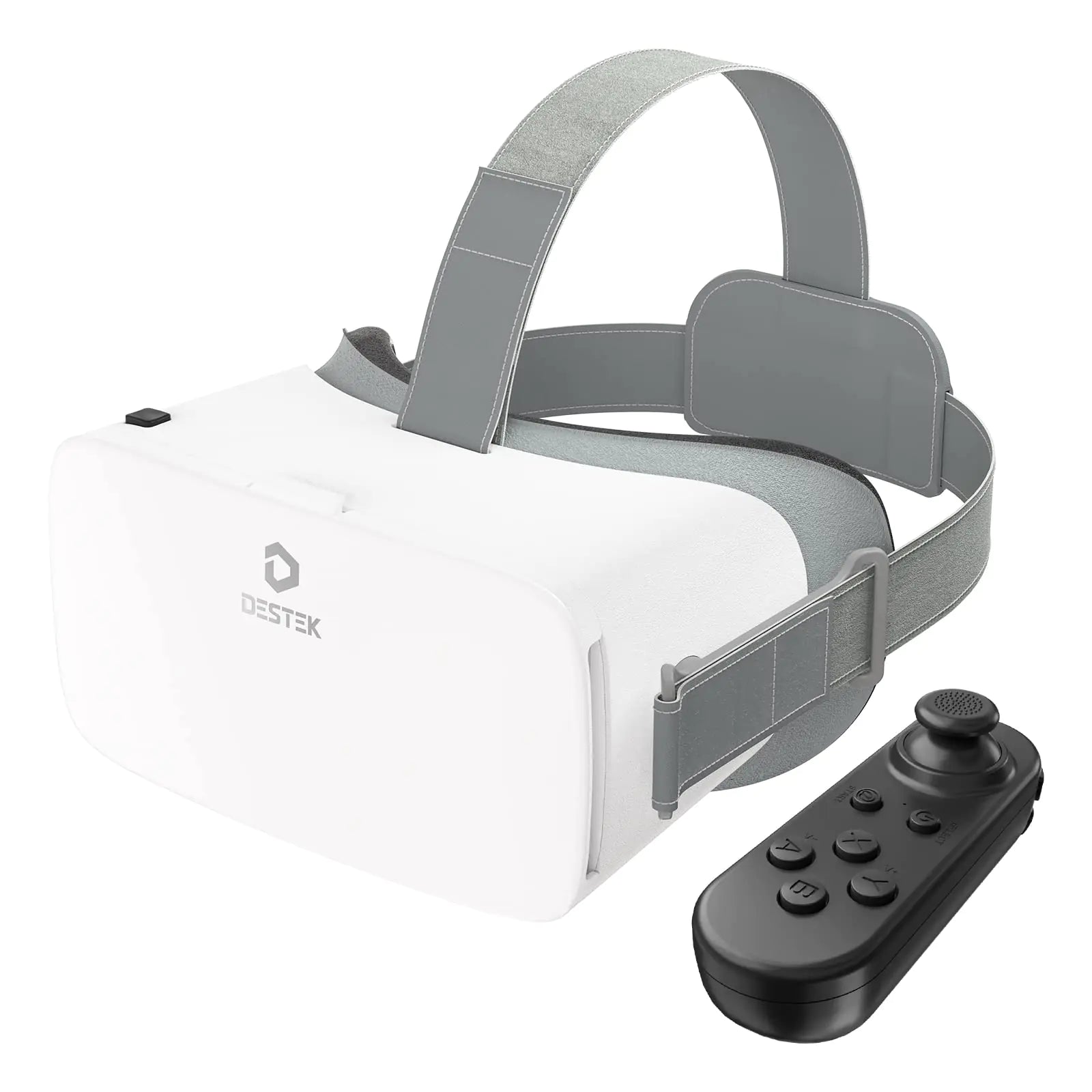 DESTEK V5 VR Headset with Bluetooth Controller – 110° FOV Virtual Reality Goggles with HD Anti-Blue Light Lenses for iPhone & Android Smartphones – White - KenTech Innovation Store